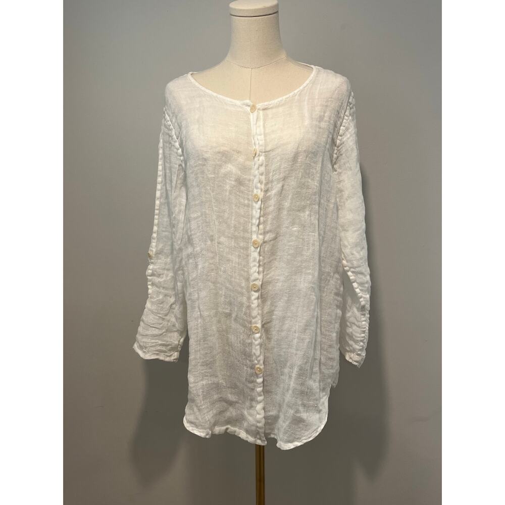 100 % Linen Flax Womans Summer Button Down Shirt Light Fresh Size M